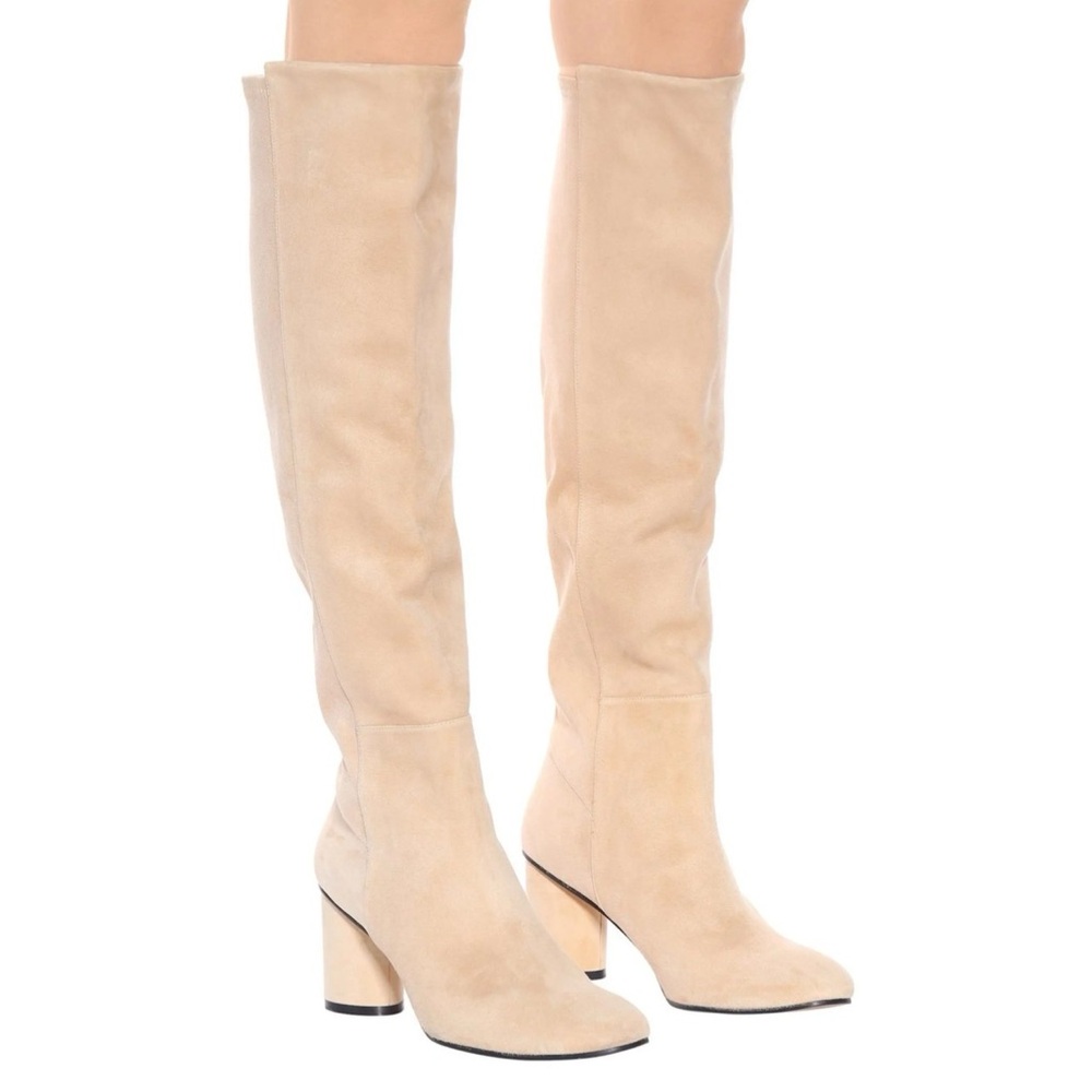 Stuart Weitzman Eloise Suede Beige Knee High Heeled Boots